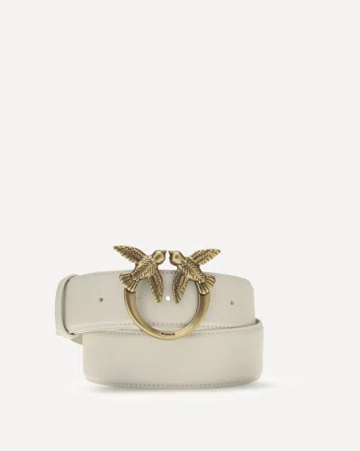 Pinko White Belt With Love Birds Buckle Closure In Leather Woman In Orange