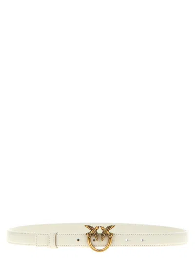 Pinko Love Berry Leather Belt With Love Birds Buckle In White