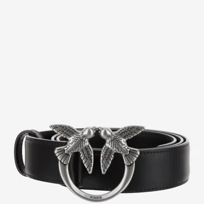 Pinko Love Berry Leather Belt In Black