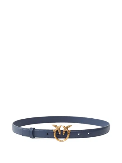 Pinko Love Berry Buckle Leather Belt In Blue