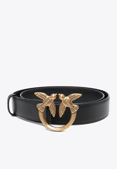 Pinko Love Berry Calf Leather Belt In Black