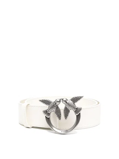 Pinko Love Berry H 4 Logo-plaque Leather Belt In Blanco