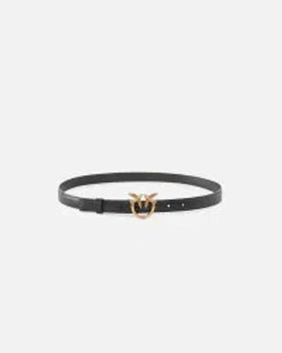 Pinko Love Berry H2 Belt.low Calf Fw25 In Nero-antique Gold (z99q)