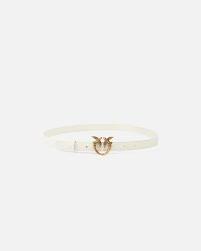 Pinko Love Berry H2 Belt.low Calf Ss26 In Bianco Seta-antique Gold (z14q)