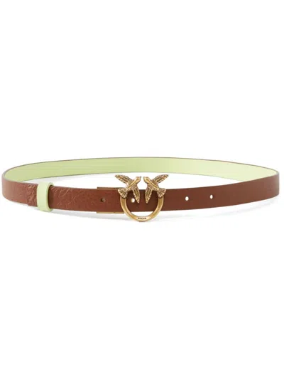 Pinko Love Berry H2 Reversible Belt In Marron/vert-or Antique