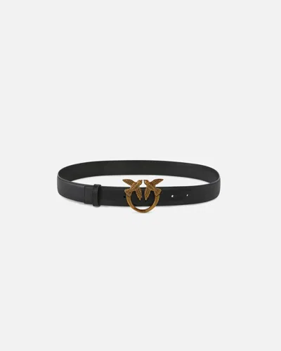 Pinko Love Berry H3 Belt Silk Calf 25 In Bianco Seta-antique Gold (z14q)