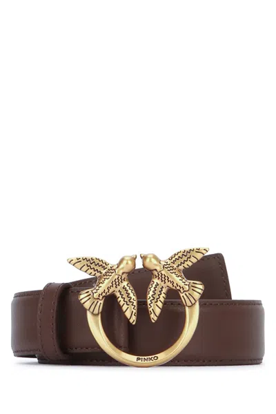 Pinko Love Birds Leather Belt In Brown