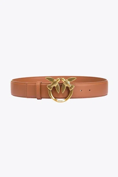 Pinko Love Berry H4 Belt Silk Calf In Bianco Seta-antique Gold (z14q)