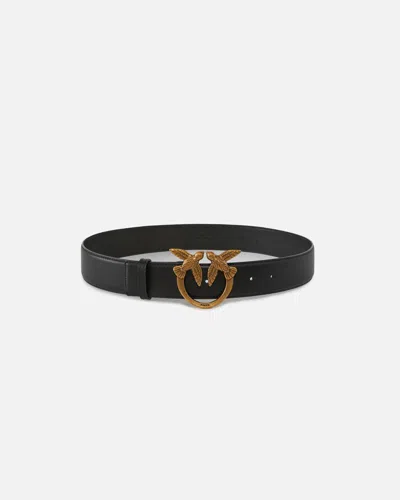 Pinko Love Berry H4 Belt.low Calf Fw25 In Nero-antique Gold (z99q)