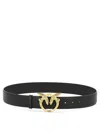 Pinko Black Belt With Love Birds Diamond Cut Detail In Hammered Leather Woman