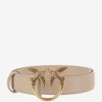 Pinko Love Berry Leather Belt In Neutral