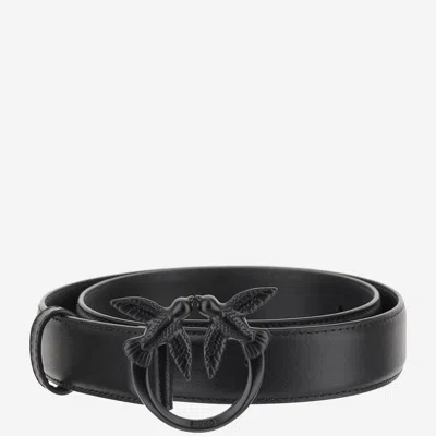 Pinko Love Berry Leather Belt In Black