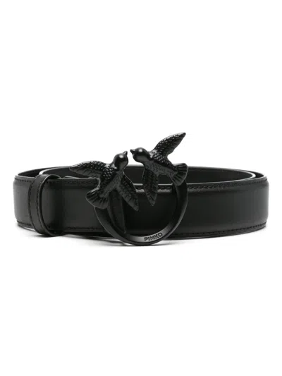 Pinko Love Berry Leather Belt In Black