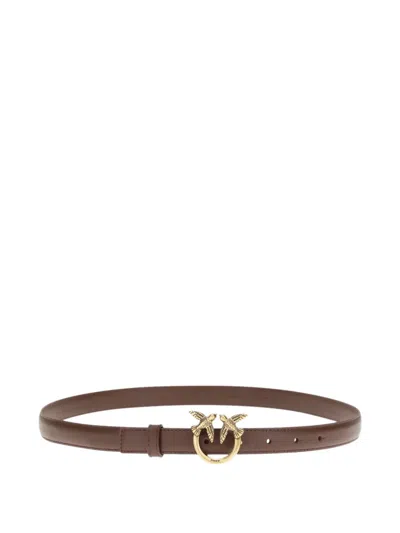 Pinko Love Berry Leather Belt In Brown