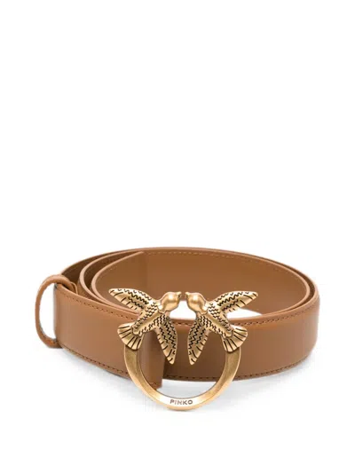 Pinko Love Berry Leather Belt In Brown