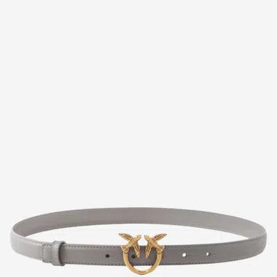 Pinko Love Berry Leather Belt In Gray