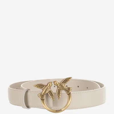 Pinko Love Berry Leather Belt In Neutral