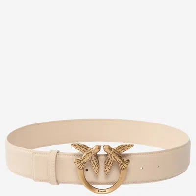 Pinko Love Berry Leather Belt In Nude