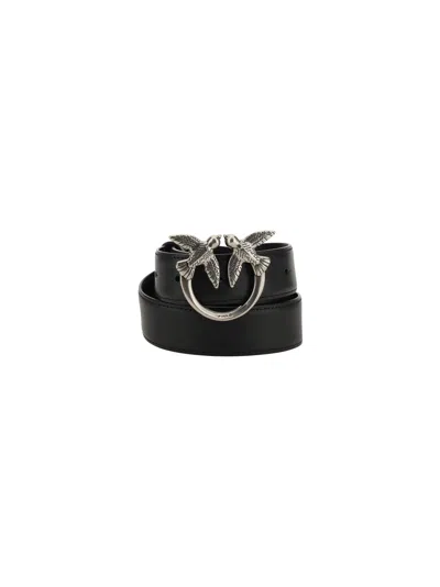Pinko Love Berry Leather Belt In O Black