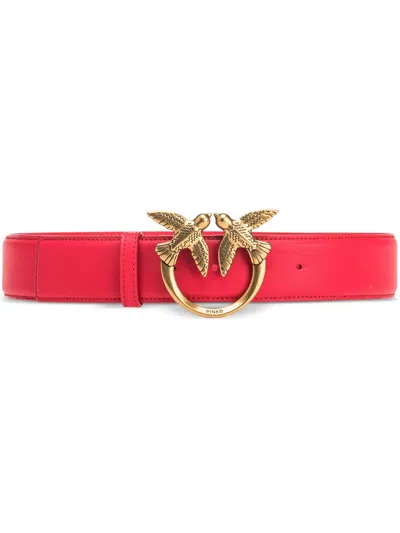 Pinko Love Berry Leather Belt In Red