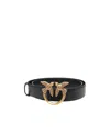 Pinko Black Belt With Love Birds Diamond Cut Detail In Hammered Leather Woman In Black