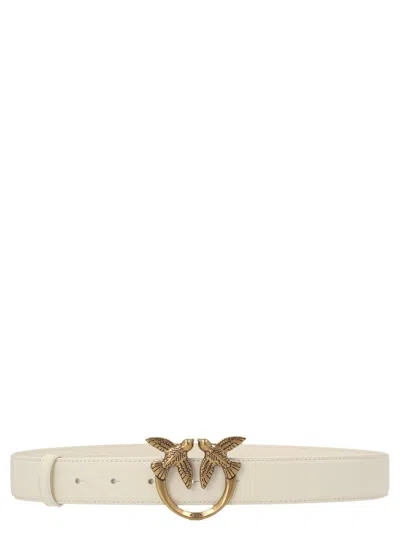 Pinko Love Berry Logo Plaque Buckle Belt In White