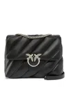 Pinko Quilted Sheepskin Leather Shoulder Bag With Silver Hardware In Black