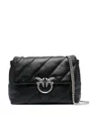 Pinko Quilted Sheepskin Leather Shoulder Bag With Silver Hardware In Black