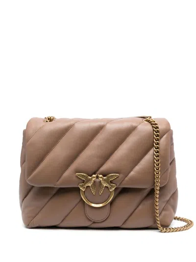 Pinko Love Big Puff Leather Shoulder Bag In Nude