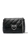 Pinko Quilted Sheepskin Leather Shoulder Bag With Silver Hardware In Black