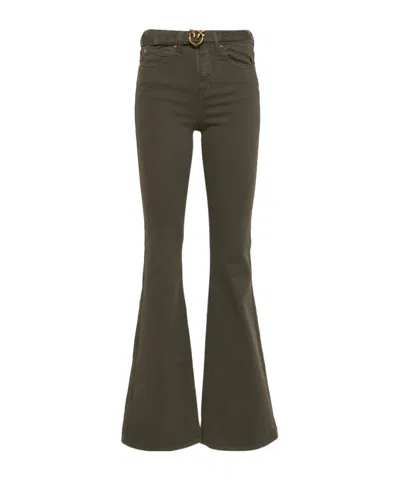 Pinko Love Bird Buckle Wide-leg Jeans In Green