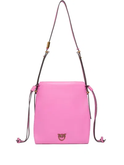 Pinko Love Bird-embellished Leather Bag In Pink