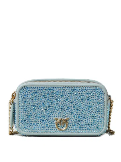 Pinko Love Bird Embellished Zipped Crossbody Bag  In Light Blue