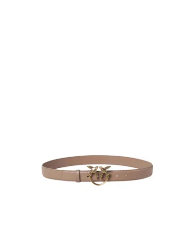 Pinko Love Bird Metal Buckle Belt In Brown