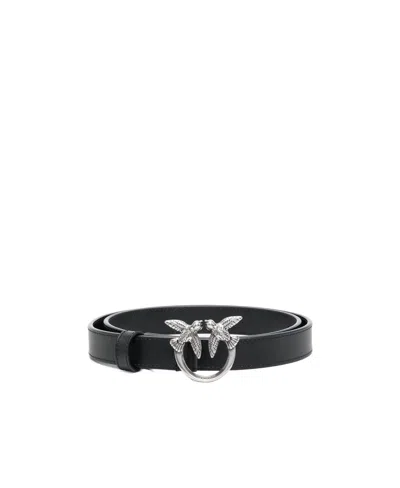 Pinko Love Bird Plaque Buckle Belt In Black