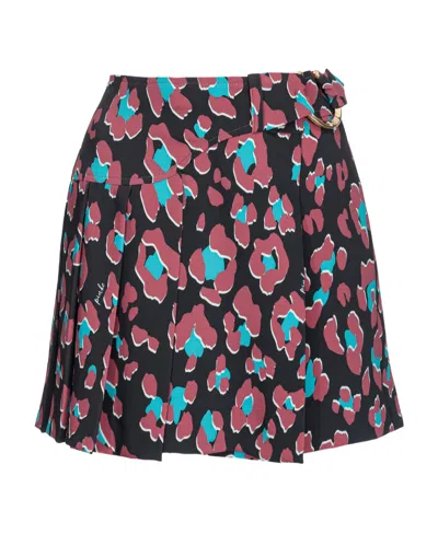 Pinko Love Birds Abstract-print Wrap Miniskirt In Pink