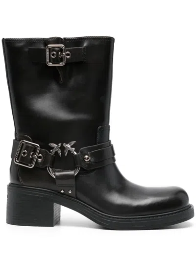 Pinko Love Birds Biker Boots In Black