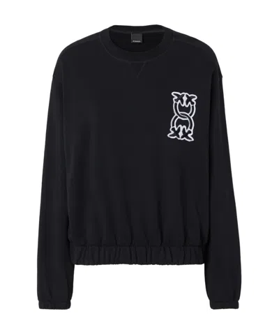 Pinko Love Birds-appliqué Cotton Sweatshirt In Black