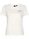 Pinko White Crew Neck T-shirt With Decorative Embellishment In Bianco-biancaneve