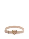 Pinko Love Berry Leather Belt With Love Birds Buckle In Neutral