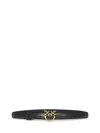 Pinko Black Belt With Love Birds Diamond Cut Detail In Hammered Leather Woman In Black