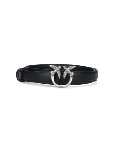 Pinko Love Berry Leather Belt In Black