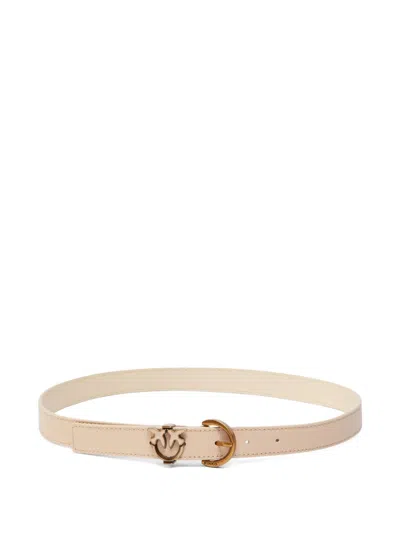 Pinko Tumbled Leather Belt With Love Birds Detail In Nude