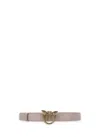 Pinko Love Berry Leather Belt With Love Birds Buckle In Neutral