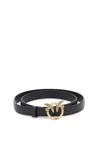 Pinko Black Belt With Love Birds Diamond Cut Detail In Hammered Leather Woman In Multi