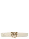 Pinko Love Berry Leather Belt With Love Birds Buckle In Neutral