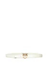 Pinko Love Berry Leather Belt With Love Birds Buckle In Neutral