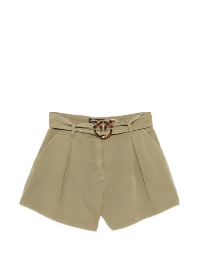 Pinko Love Birds Belted Shorts In Green