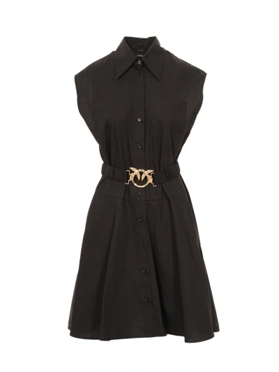 Pinko Love Birds-buckle Cotton Shirtdress In Black