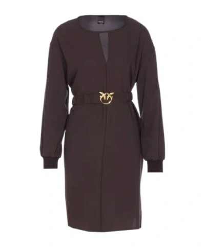 PINKO PINKO LOVE-BIRDS BUCKE BELTED CREWNECK SHORT DRESS